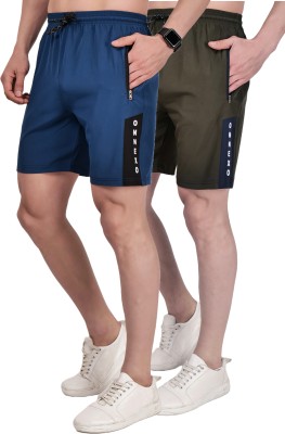 ONNEXO Printed Men Green, Blue Regular Shorts, Gym Shorts, Sports Shorts, Running Shorts