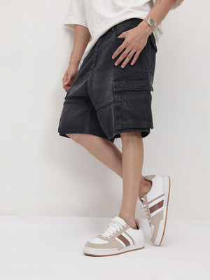 Roadster Solid Men Black Cargo Shorts