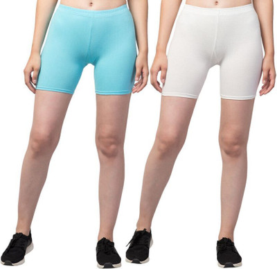 HiRRuX Solid Women White, Light Blue Regular Shorts, Night Shorts, Basic Shorts, Casual Shorts