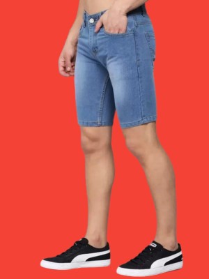 Harshvz Self Design Men Denim Blue Denim Shorts