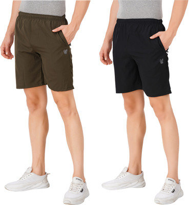 Just Live Fashion Solid Men Black, Dark Green Regular Shorts