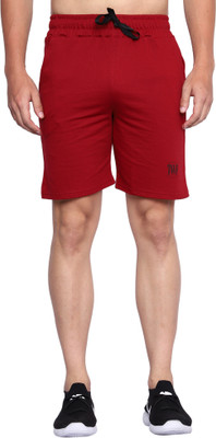 TWF Solid Men Red Regular Shorts