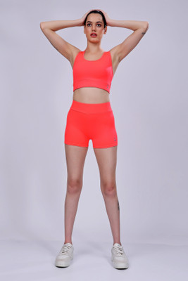 Rae Fit Solid Women Red Sports Shorts