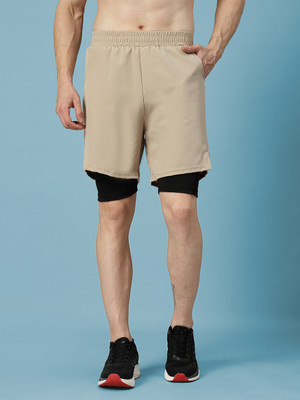 CHKOKKO Solid Men Beige Running Shorts
