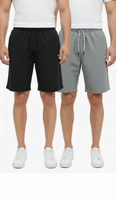 VOMAZO Solid Men Black, Grey Regular Shorts, Basic Shorts