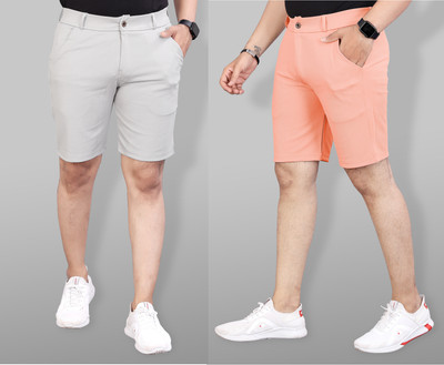 INDICLUB Solid Men Silver, Orange Sports Shorts