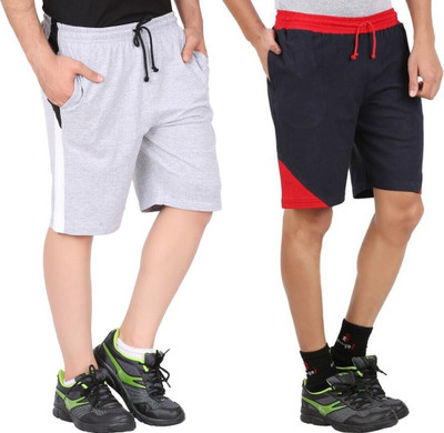 GLAMPANDA Color Block Men Grey, Dark Blue Casual Shorts