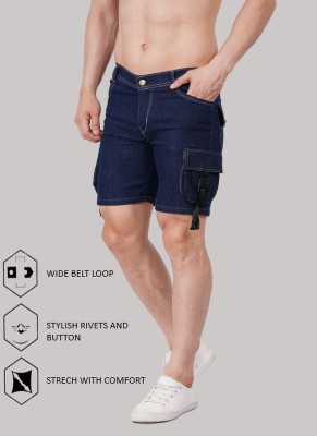 Jeancherry Solid Men Denim Dark Blue Denim Shorts