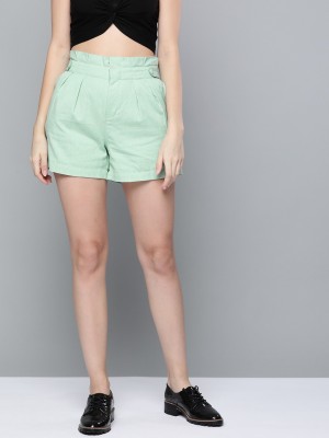 SASSAFRAS Solid Women Green Regular Shorts