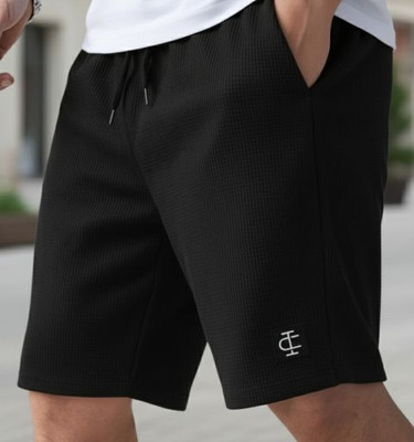 INDICLUB Self Design Men Black Casual Shorts