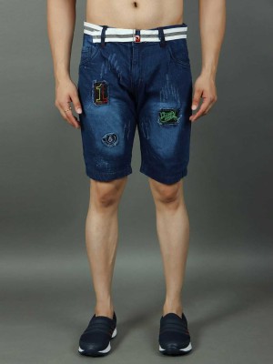 hyooo Solid Men Denim Blue Denim Shorts