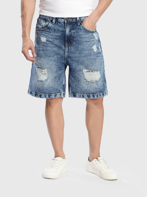 Bene Kleed Distressed Men Blue Denim Shorts