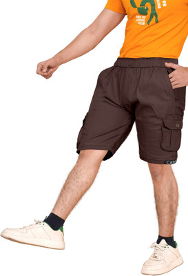 RAXAENTERPRISE Solid Men Brown Cargo Shorts, Casual Shorts