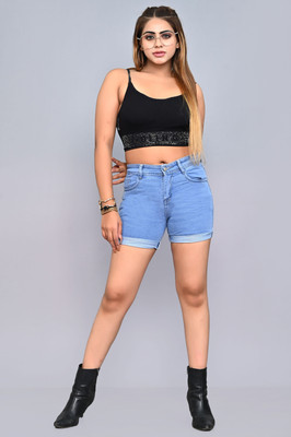 CONCEPT DENIM Dyed/Washed Women Denim Light Blue Denim Shorts
