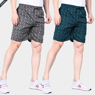 RK Costing Geometric Print Men Blue, Grey Regular Shorts