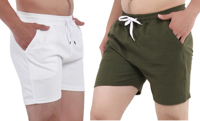 GTwo Solid Men White, Green Basic Shorts