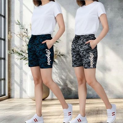 RK Costing Printed Women Black, Grey Regular Shorts