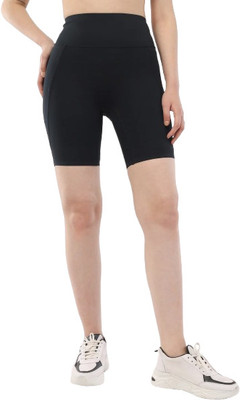 INDIAN HAWK Solid Women Black Casual Shorts