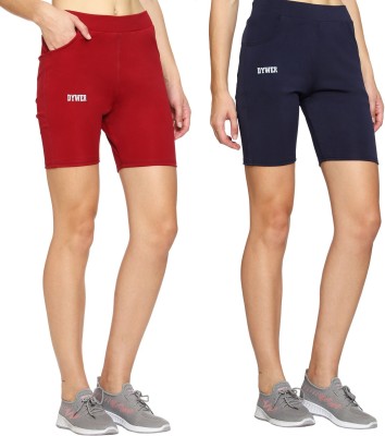 DYWER Solid Women Maroon, Dark Blue Gym Shorts, Running Shorts, Board Shorts, Sports Shorts