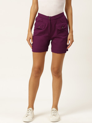 VYMO Solid Women Purple Denim Shorts