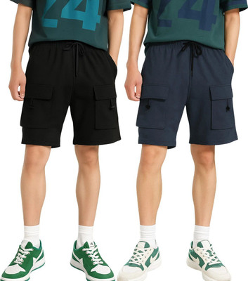 METRONAUT Men's Cargo Shorts with Multiple Pockets – Casual, Sports & Travel Solid Men Black, Dark Grey Cargo Shorts