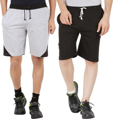 GLAMPANDA Color Block Men Black, Grey Basic Shorts