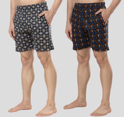 Zeffit Printed Men Grey, Blue Bermuda Shorts