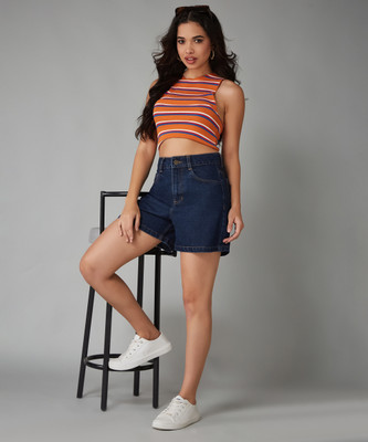 DOLCE CRUDO Solid Women Blue Regular Shorts