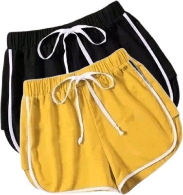 A&K collections Self Design Women Yellow, Black Regular Shorts