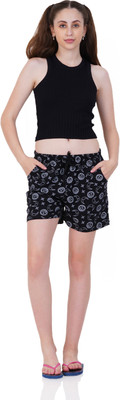 INDIAN FLOWER Checkered Women Black Regular Shorts