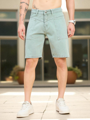 STUDIO NEXX Dyed/Washed Men Denim Light Green Denim Shorts