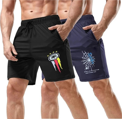 Newapparels Printed Men Black, Blue Casual Shorts