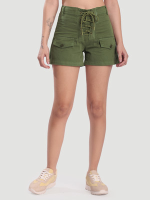 Bene Kleed Solid Women Green Casual Shorts