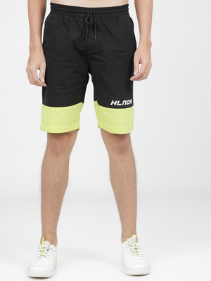 HIGHLANDER Color Block Men Black, Yellow Regular Shorts