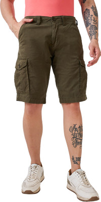 Spykar Solid Men Green Basic Shorts