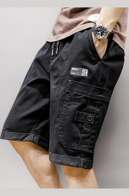 MADHAVISTA Solid Men Black Cargo Shorts