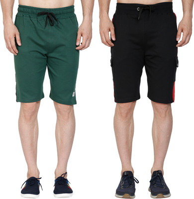 GYRFALCON Self Design Men Green, Black Regular Shorts