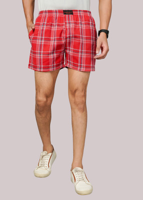 BlackLilly Checkered Men Red Boxer Shorts