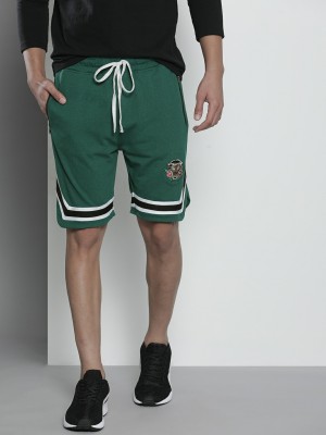 The Indian Garage Co. Embroidered Men Green Basic Shorts