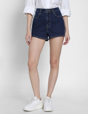 American Eagle Solid Women Dark Blue Casual Shorts