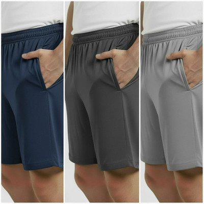 UTHIRA Solid Men Grey, Silver, Dark Blue Regular Shorts