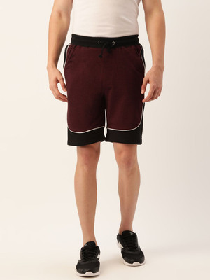 HouseOfCommon Color Block Men Maroon Casual Shorts