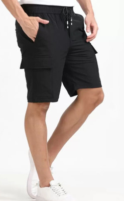 DINSHA Solid Men Black Cargo Shorts
