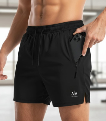 AS FASHION Self Design Men Black Regular Shorts