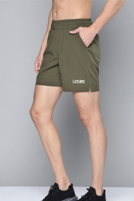 LOTHRIC Self Design Men Green Sports Shorts