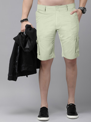 JUST BLACK Solid Men Green Cargo Shorts