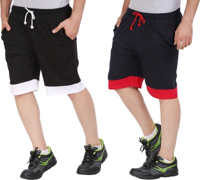 GLAMPANDA Color Block Men Black, Dark Blue Sports Shorts