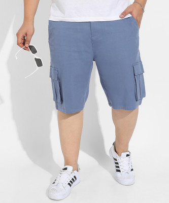 Instafab Plus Solid Men Blue Cargo Shorts