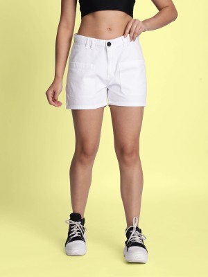 Bene Kleed Self Design Women White Casual Shorts