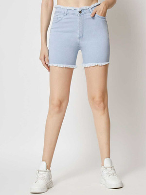 FashionFibre Solid Women Denim Light Blue Denim Shorts